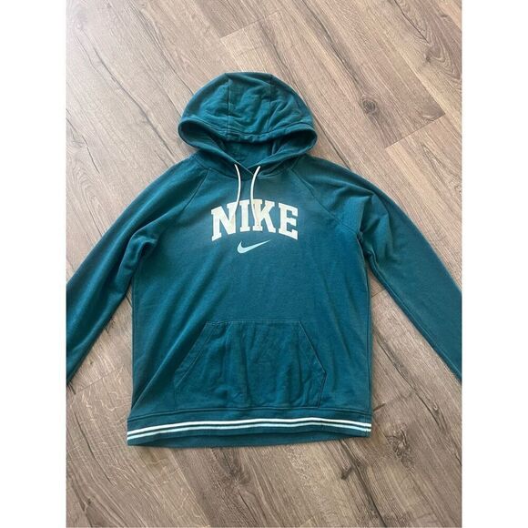 NIKE GREEN SWOOSH LOGO LONG SLEEVE HOODIE SWEATSHIRT WOMEN'S M MEDIUM Hoodie - Picture 2 of 4